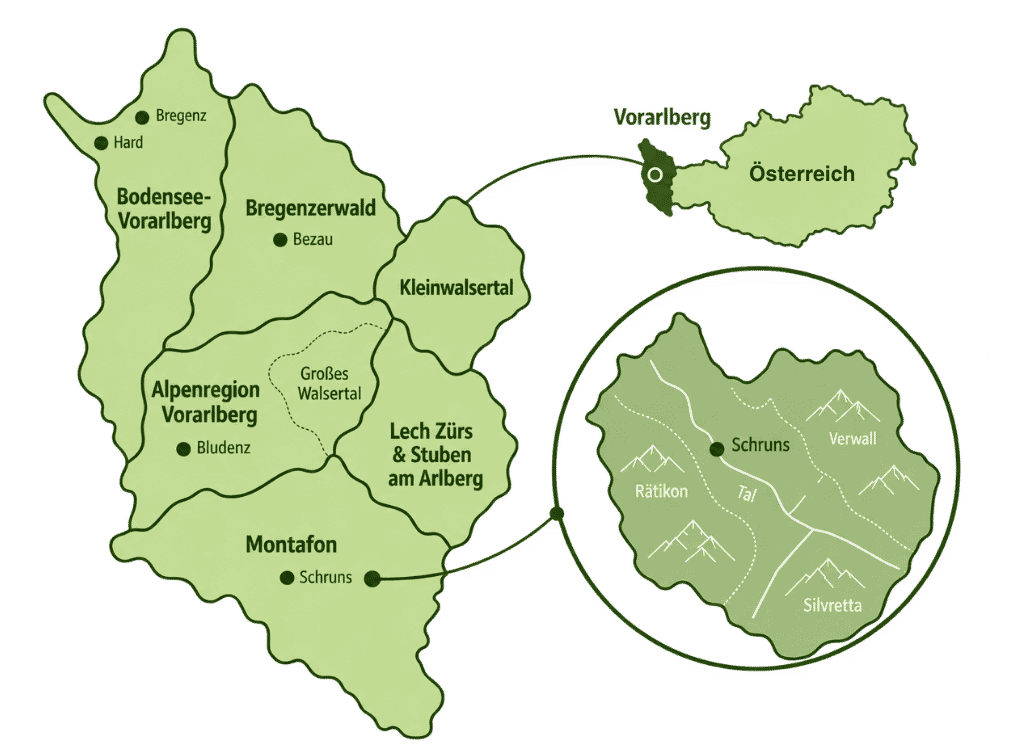 Österreich Vorarlberg Montafon Karte Ferienregionen